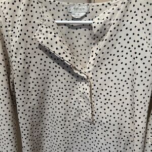 Vince Camuto White Ruffled Blouse with Mandarin Collar